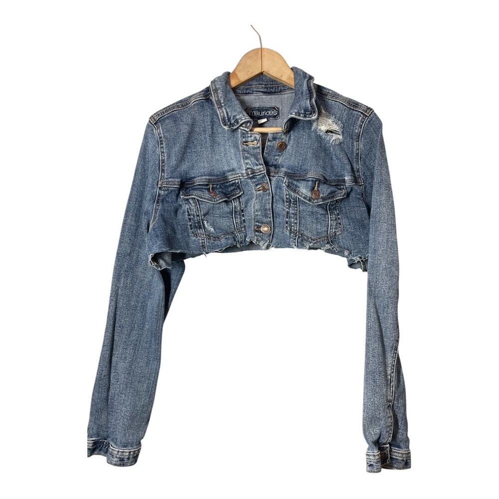 Maurices DIY Cropped Jean Jacket Painted Size XL 1X Boho Artsy Stretch - Picture 2 of 4